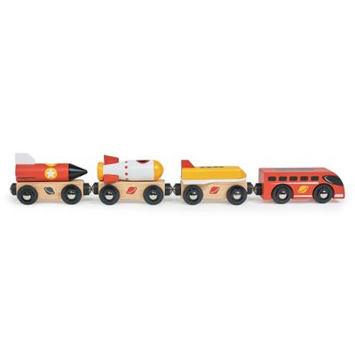 Mentari Toys Space Rocket Train  7-Piece Wooden Set with Magnetic Rocket Cars  Compatible with Major Track Brands  Builds Imagination & Fine Motor Skills  Age 18m+
