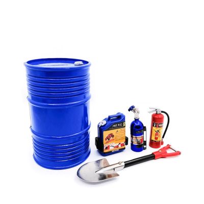 FMS Simulation Mini Micro Scale Model Mini Oil Drum, Fuel Tank, Nitrogen Bottle, Fire Extinguisher, Shovel Decoration 5pcs for 1/6 1/10 RC Car Decoration Fake Props Accessory for RC Crawler Car