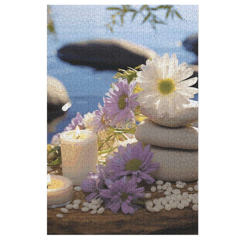 1000 PCS Jigsaw Puzzle for Adults Personalized Picture Puzzle Massage Stones with Daisy Customized Wooden Puzzle for Family, Birthday, Wedding, Game Nights Gifts