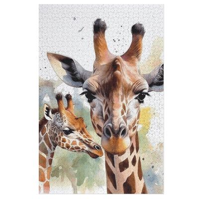 1000 PCS Jigsaw Puzzle for Adults Personalized Picture Puzzle Watercolor Deer Giraffe Customized Wooden Puzzle for Family, Birthday, Wedding, Game Nights Gifts