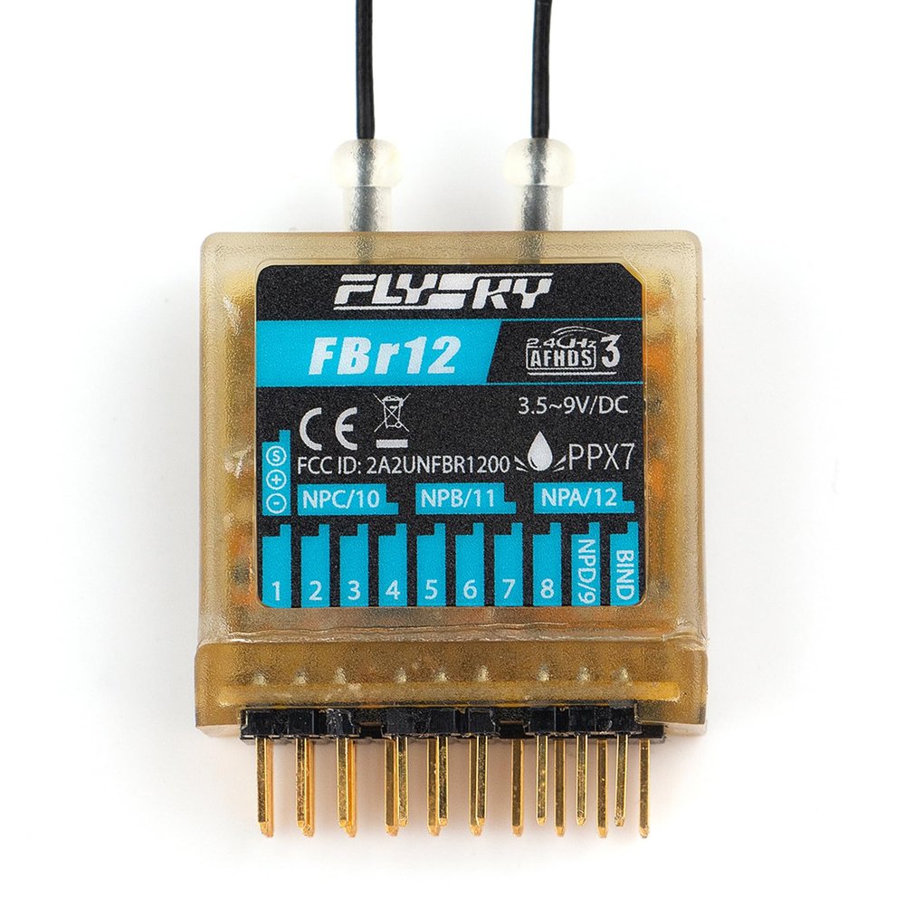 GoolRC Flysky FBr12 Receiver, 2.4GHz 12CH Waterproof Receiver AFHDS3 Dual Antennas Compatible with Flysky EL18 PL18 NB4 NB4 Pro NB4+ Radio Transmitter for RC Car and Boat