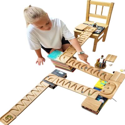 Wooden Marble Run Race Personalized Winding Track Maze Board Ball Run Marble Wave Course Gift for Kids Roller Set (Set of 4)