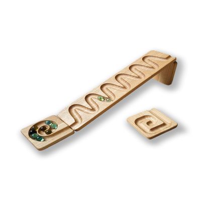 Wooden Marble Run Race Winding Track Wooden Maze Board Ball Run Wave Course Gift for Kids Roller Set (Waterfall)