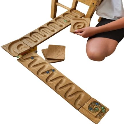 Marble Run Track Race Machine Wooden Maze Board Ball Run Wave Course Gift for Kids Winding Track Set Marble Roller Set (Set of 2)