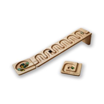 Wooden Marble Run Race Personalized Winding Track Wooden Maze Board Ball Run Marble Wave Course Gift for Kids Race Set Roller Set (Set of 2)