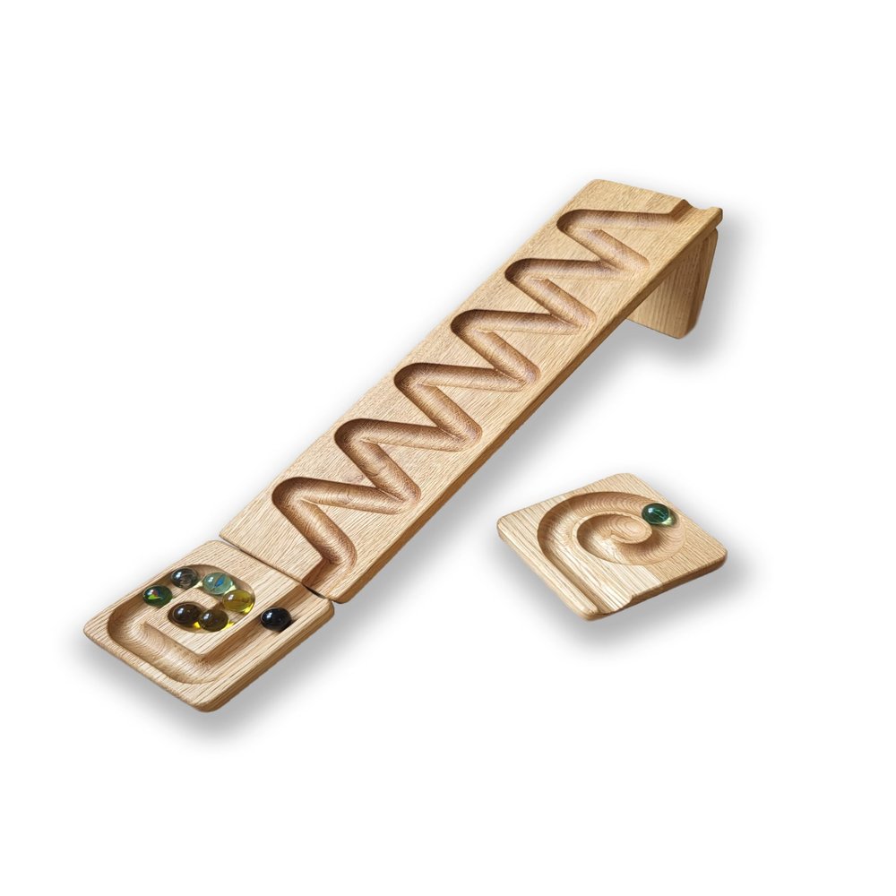 Wooden Marble Run Race Personalized Winding Track Wooden Maze Board Ball Run Wave Course Gift for Kids Race Set Marble Roller Set (Mountains)