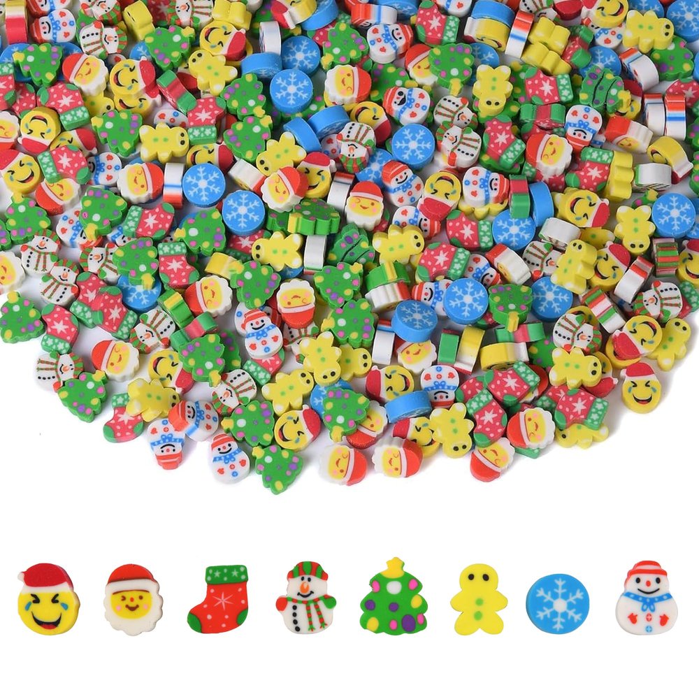 300PCS Mini Cute Pencil Erasers for Kids (Christmas, Small)