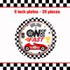 80pcs Race Car 1st Birthday Party Plates, Fast One Black and White Checkered Flag Plates Napkins Forks Tableware Kit for Baby Boys Racing Car Theme 1st Birthday Party Supplies Decorations Favors view 2