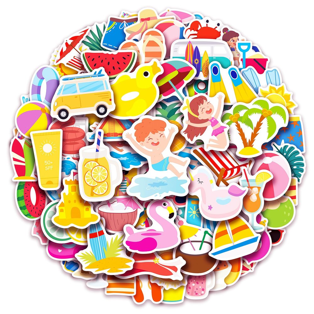 100 Pack Pool Beach Stickers, Summer Party Favors, Birthday Decorations