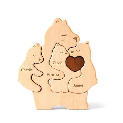 Wooden Mommy Bears Family Puzzle, Personalized Puzzles with 25 Names, Father's Day Personalized Gifts for Dad Mom Kids Teen Boys Girls Grandma, Toddler Men Birthday Mother's Day Decorations