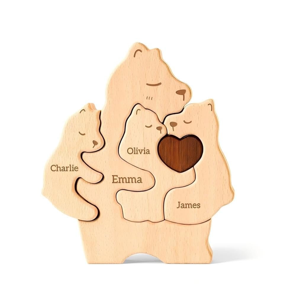 Wooden Mommy Bears Family Puzzle, Personalized Puzzles with 25 Names, Father's Day Personalized Gifts for Dad Mom Kids Teen Boys Girls Grandma, Toddler Men Birthday Mother's Day Decorations