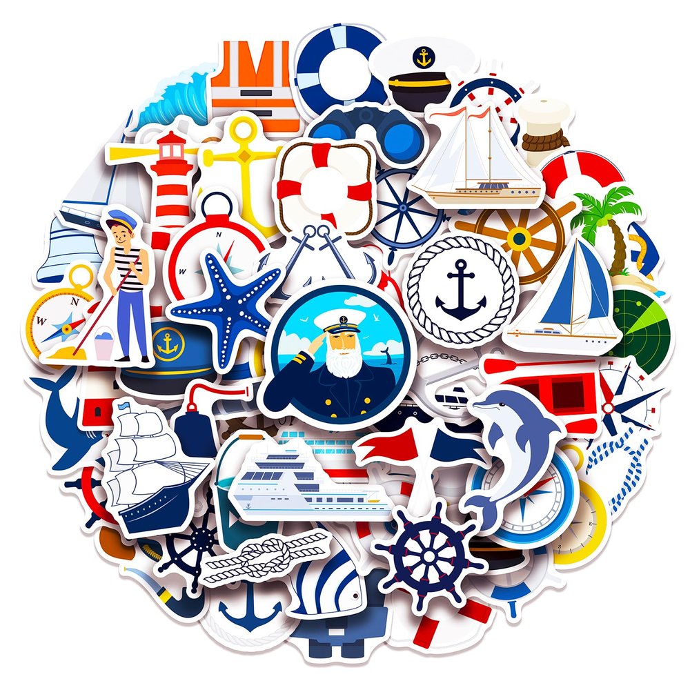 100 Pack Nautical Stickers, Nautical Party Favors, Anchor Birthday Decorations Gifts