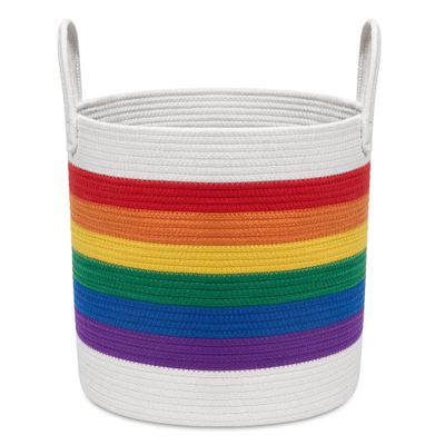 LOILAM Rainbow Pride Storage Basket, Woven Cotton Rope Basket with Handles, for Toys, Blankets and Towels, LGBTQ+ Home Decor, Gay Lesbian Pride Gifts