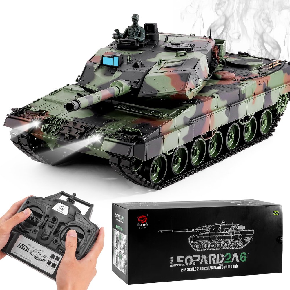 BESTYMXY Remote Control Tank, Henglong German Leopard 2A6 Main Battle Tank, 1/16 2.4ghz RC Tanks That Shoots, RC Tanks Vehicles Model with Sound & Light for Ages 14+