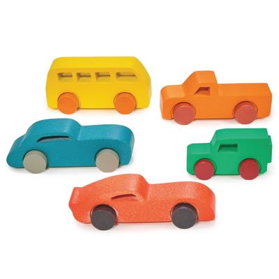 Mentari Toys - Colourful Car Assortment - 5pc Chunky Wooden Toy Car Set with Cut-Out Windows - Earth-Friendly and Imagination Fueled Play - Develop Motor Skills and Creativity - Age 18m+