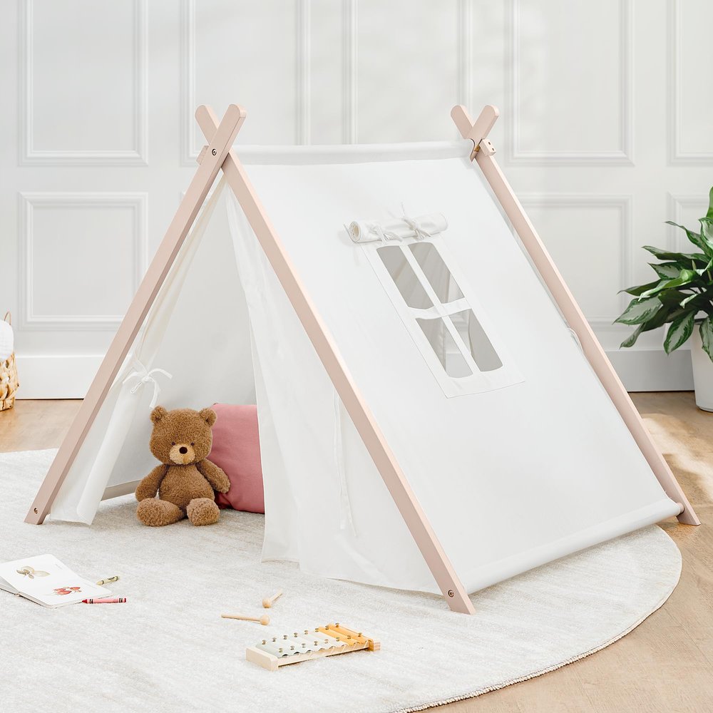 Comfy Cubs Kids Play Tent - Breathable Cotton Teepee for Imaginative Activity - Indoor Canvas Play Tent - Easy Setup, Safe Design, and Spacious Layout for Children - Blush