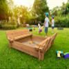 BTExpert Kids Large Wooden Sandbox 47x47 Outdoor Play Sandpit for Backyard Foldable Bench Seats Sand Protection Liner view 4