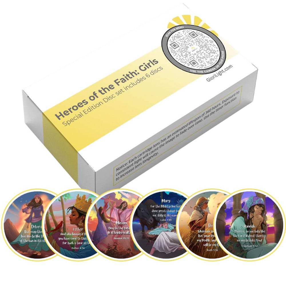 GLORILIGHT HD Disc Set Heroes of The Faith for Girls, Girl Heroes from The Bible, Project Bible Verses on Walls or Ceilings, Includes 6 Interchangeable Discs, Help Children Live by The Truth of God