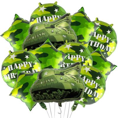 10Pcs Army Tanks Camouflage Party Balloons Army Tank Foil Balloons for Army Camouflage Themed Birthday Baby Shower Party Decorations Supplies