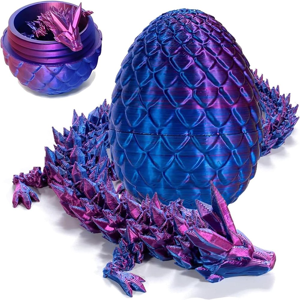 3D Printed Dragon Fidget Toy, Articulated Crystal Design, Stress Relieving Figure (Blue and Purple)