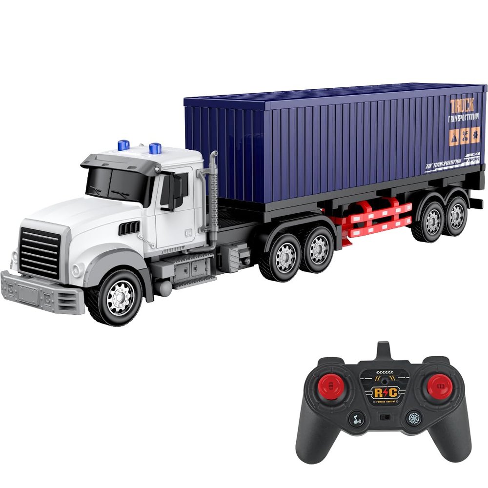 CALEST Remote Control Semi Truck with Trailer -24 Inch Semi Truck Toy for Kids,1:24 Container Truck with LED Lights & Music, Great Gift for Boys Girls