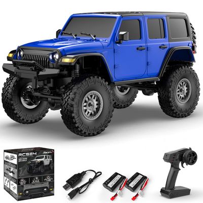FLYCOLOR RCS24 Off Road 1/24 RC Truck 4x4 Off Road Crawler Climbing Vehicle All Terrain RC Monster Truck Remote Control Car with Bright Headlight 2 Batteries Waterproof Hobby Toys(RTR Blue)