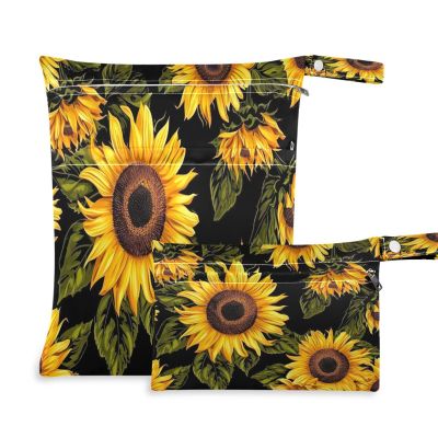 Haskirky Sunflowers 2 Pcs Cloth Diaper Wet Dry Bags,Waterproof and Washable Bag for Travel Reusable Wet Bag for Baby Diaper Organizer