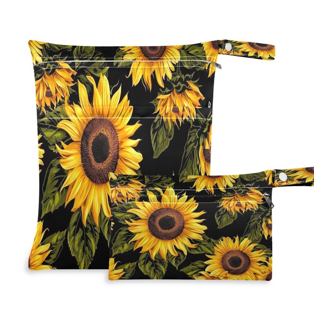Haskirky Sunflowers 2 Pcs Cloth Diaper Wet Dry Bags,Waterproof and Washable Bag for Travel Reusable Wet Bag for Baby Diaper Organizer