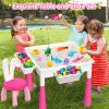 OCATO Kids Toddler Table and Chair Set: Water Table Activity Tables with 152Pcs Large Marble Run Building Blocks 2 Rabbit Chairs Storage All in One Play Sensory Sand Tables 3-6 Year Old Girl Toy Gift view 4