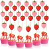 Teenyyou 48 Pcs Strawberry Cupcake Toppers Red Pink Strawberry Cupcake Picks Fruit Theme Berry Cake Topper Birthday Decorations for Birthday Party Supplies view 1