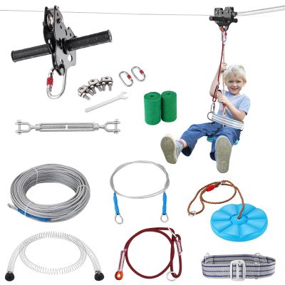 VEVOR Zip line Kits for Backyard80ft Zip line Kit for Kids and Adult Up to 330 lb, Included Swing Seat, Ziplines Brake, and Steel Trolley, Outdoor Playground Equipment