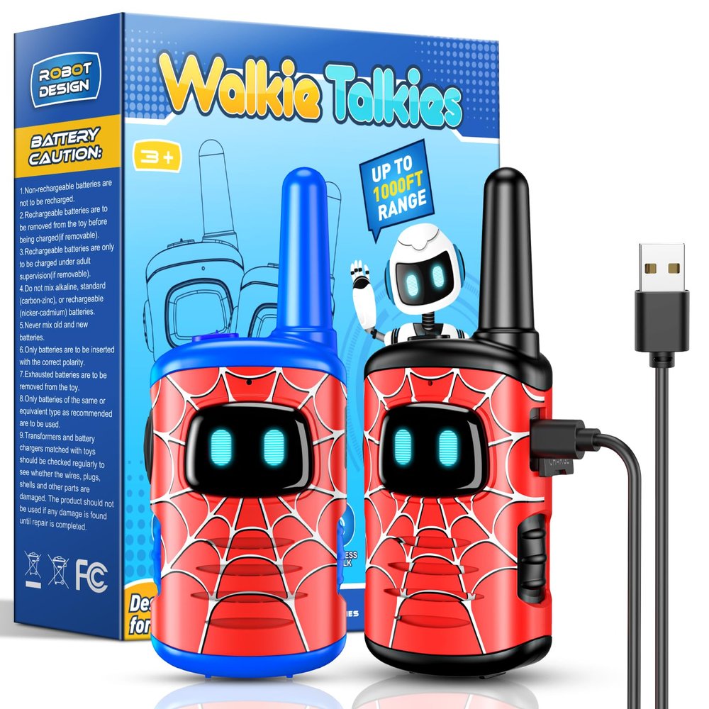 Walkie Talkies for Kids Boys Rechargeable: 2 Pack Kids Walkie Talkies Outdoor Toys for 3 4 5 6 7 8 Year Old Boy Easter Birthday Gifts Basket Stuffers for Grandkids Age 3-8 Year Old Hiking Camping