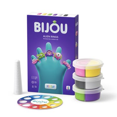 HEY CLAY Bijou - Clay Kit for Accessories Creation - Air Dry Clay with Tools and Fun Interactive App for Kids 3+ (Alien Rings)