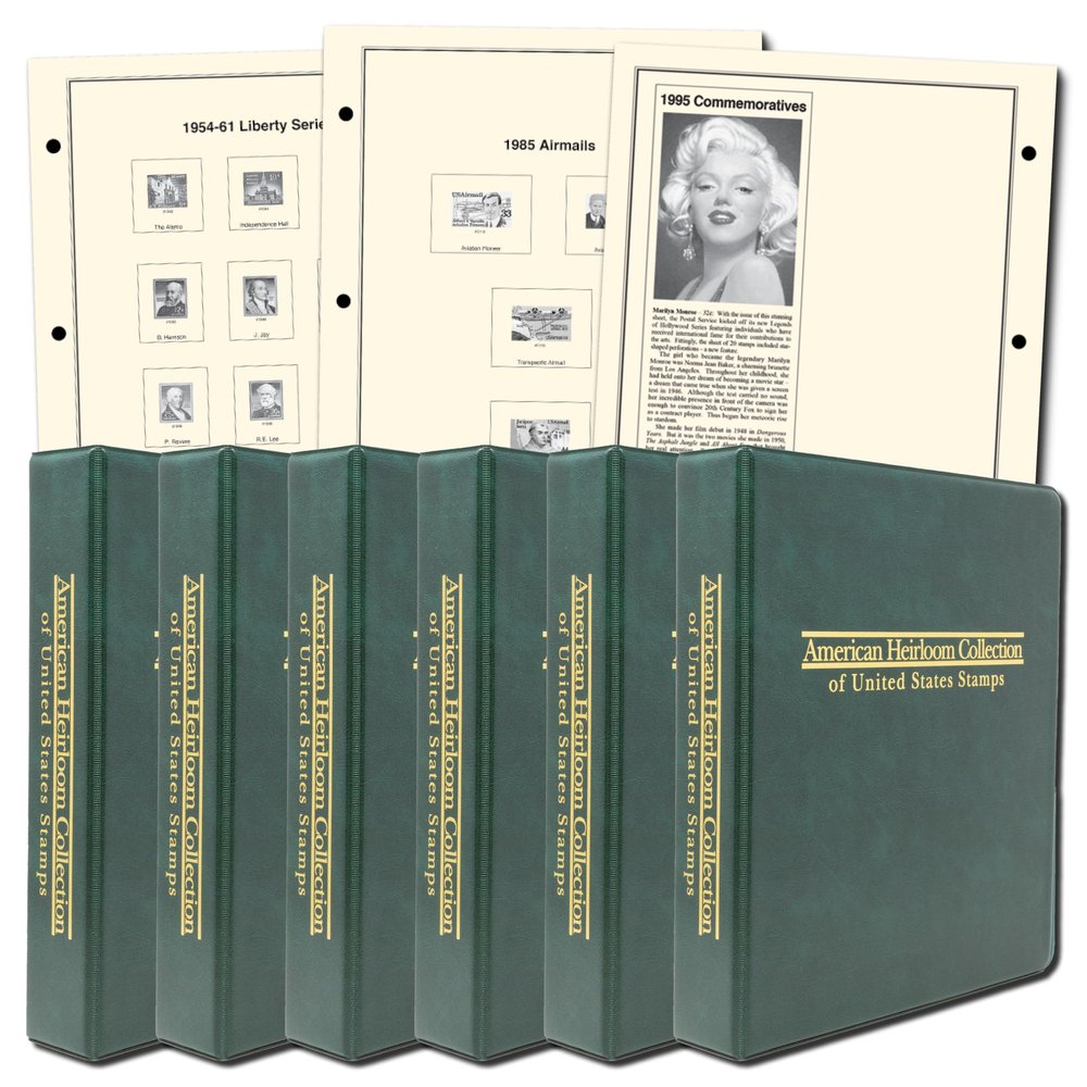 Generic Mystic American Heirloom Stamp Albums, Volume 1-6 Complete Set, Standard, Green