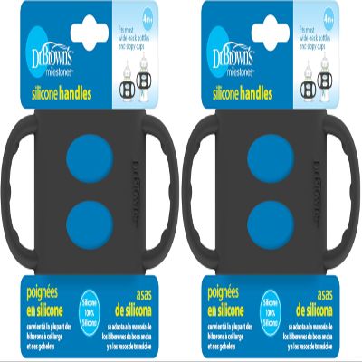 Dr. Browns Milestones 100% Silicone Baby Bottle Handles, Wide-Neck, Black, 2 Pack, 4m+