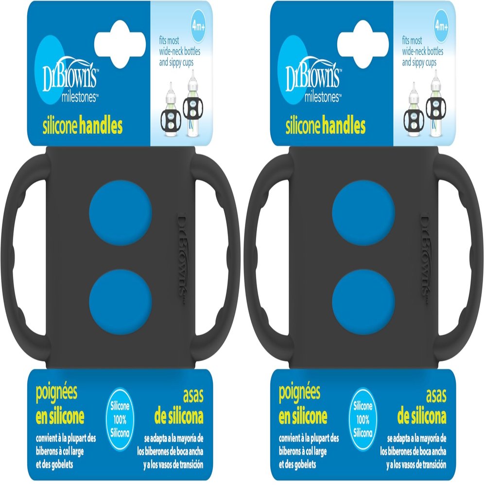Dr. Browns Milestones 100% Silicone Baby Bottle Handles, Wide-Neck, Black, 2 Pack, 4m+