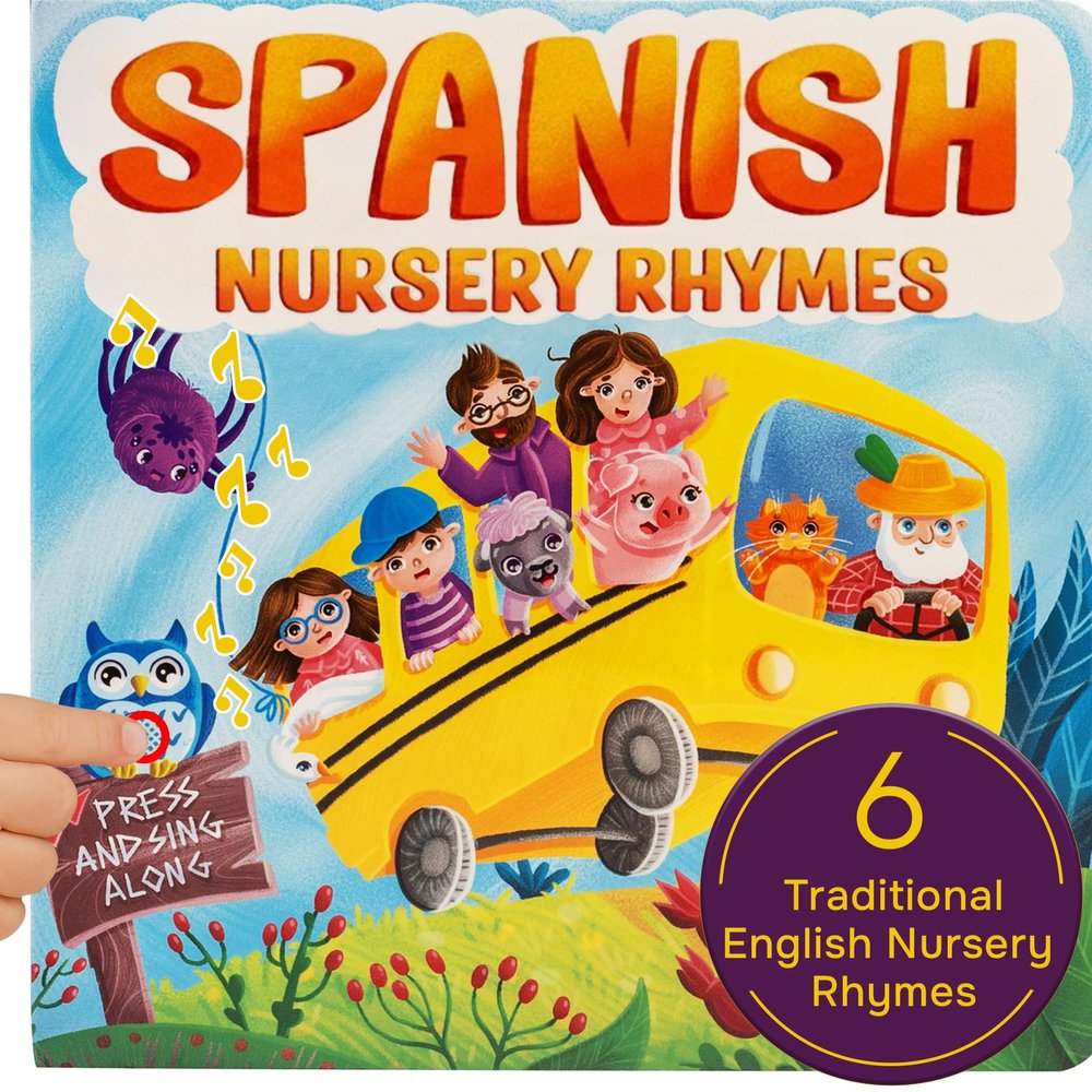Bilingual Spanish Books for Toddlers 1-3, Six (6) Nursery Rhymes in Spanish & English | Interactive Baby Sound Book | Educational Learning Toys | Libros para nios en espaol - English Traditional