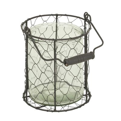 Round Glass Jar in Wire Basket, Brown - Extra Large