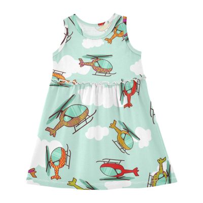 Aflyko Spring Dress for Girl Helicopter Cute Cloud Kiddo Tank Play Sundress Costume Dress Summertime Comfy Skirt for Church Dinner Event Wedding 5-6T