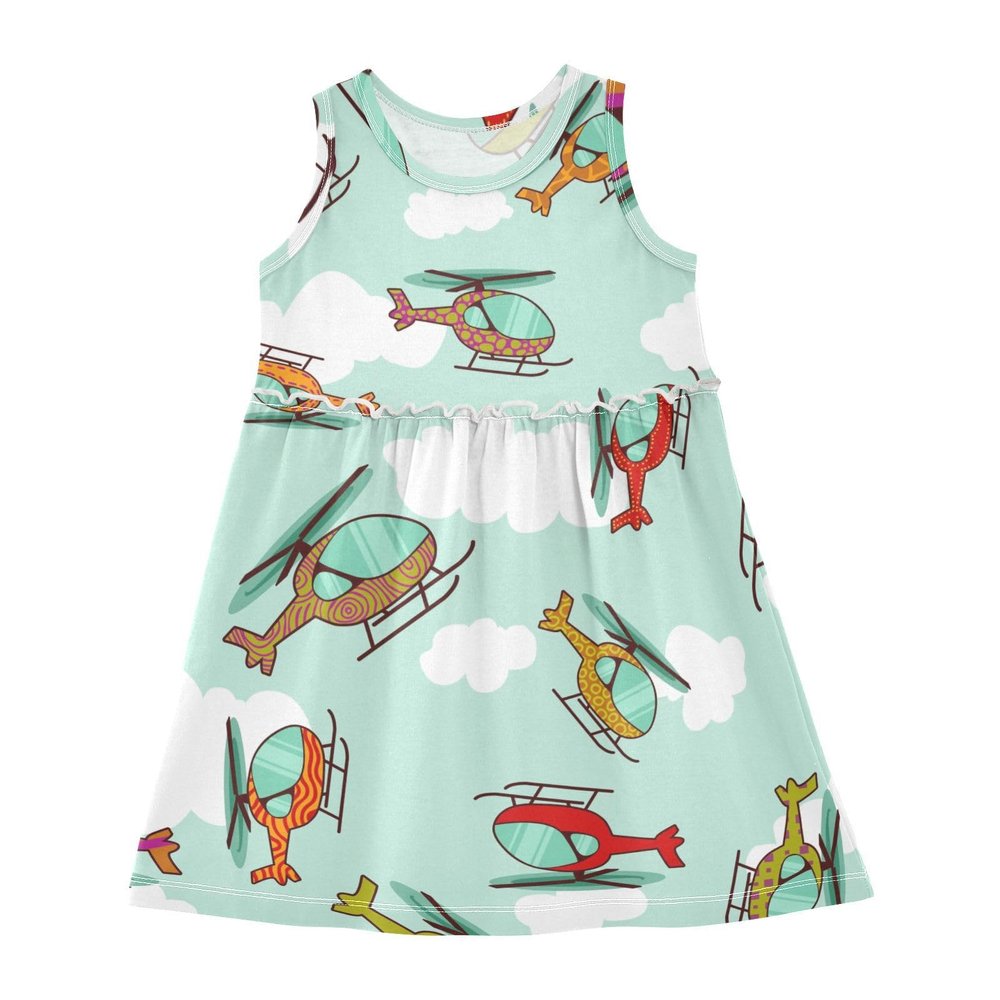 Aflyko Spring Dress for Girl Helicopter Cute Cloud Kiddo Tank Play Sundress Costume Dress Summertime Comfy Skirt for Church Dinner Event Wedding 5-6T