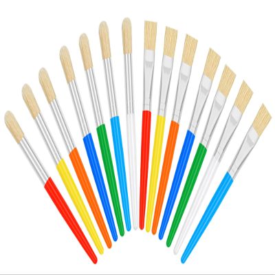 14 Pcs Paint Brushes for Kids, Round and Flat Kids Paint Brushes, Easy Hold and Clean Toddler Paint Brushes, Bristle Craft Paint Brushes for Acrylic Oil Watercolor Washable Paint