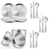 HaWare Toddler Utensils Set, Stainless Steel Kids Plates and Bowls Sets, 17-Piece Kids Dinnerware Set Includes Plate, Bowl and Silverware, Unbreakable Utenisl for Party, Picnic, Dishwasher Safe view 1
