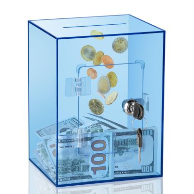 Clear Piggy Bank for Adults Kids, Large Acrylic Piggy Bank Money Saving Box for Cash Saving with Key, Openable Clear Acrylic Savings Jar for Real Money (Blue)