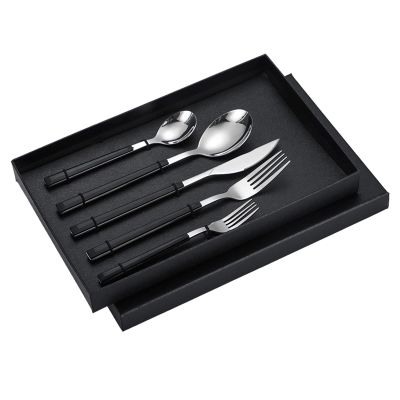 Flatware Set, 5 Piece Stainless Steel Flatware Cutlery Set Silverware Set Stainless Steel Heavy Duty Silverware Set for Home(Black Clip Handle)