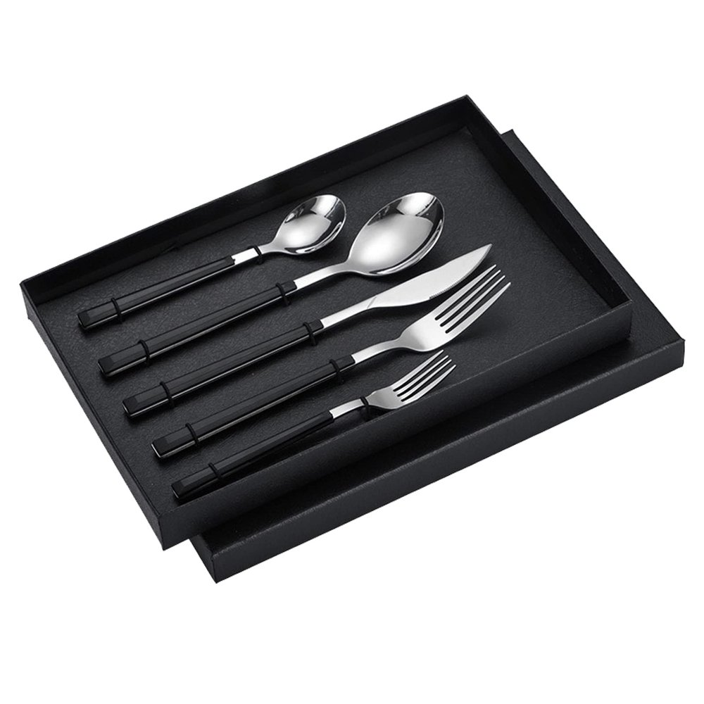 Flatware Set, 5 Piece Stainless Steel Flatware Cutlery Set Silverware Set Stainless Steel Heavy Duty Silverware Set for Home(Black Clip Handle)