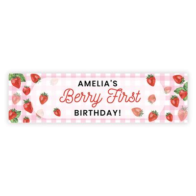 Andaz Press Personalized Berry First Birthday Decor, Pink Custom Birthday Banner Party Decorations Happy Birthday Banner, Berry First Birthday Banner For Girl, Strawberry Birthday Decorations Backdrop