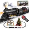 Electric Remote Control Train Set Christmas Trains Steam Locomotive, Cargo Car & Tracks, Rechargeable Train Toys for Kids w/3 Smoke,Whistle & Lights, Christmas Birthday Gift for Boys Girls 3 4 5 6 7 view 1