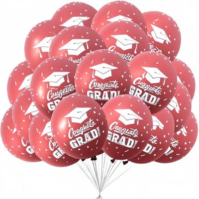 Graduation Decorations Maroon 2025/Burgundy Graduation Party Decorations 2025/Burgundy Balloon 12in Maroon Balloons/Congrats Grad 30Pcs