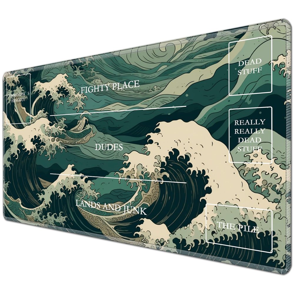 JANENFNA for TCG Playmat with Magic Zones 24 x 14 inches Mousepad Compatible for MTG for TCG Trading Card Game Play Mats Smooth Rubber Surface Play Mat, Green Wave