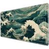 JANENFNA for TCG Playmat with Magic Zones 24 x 14 inches Mousepad Compatible for MTG for TCG Trading Card Game Play Mats Smooth Rubber Surface Play Mat, Green Wave view 1